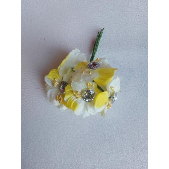 Букетики со стразой на веточке (6 шт) цв. желтый, цена за пучок